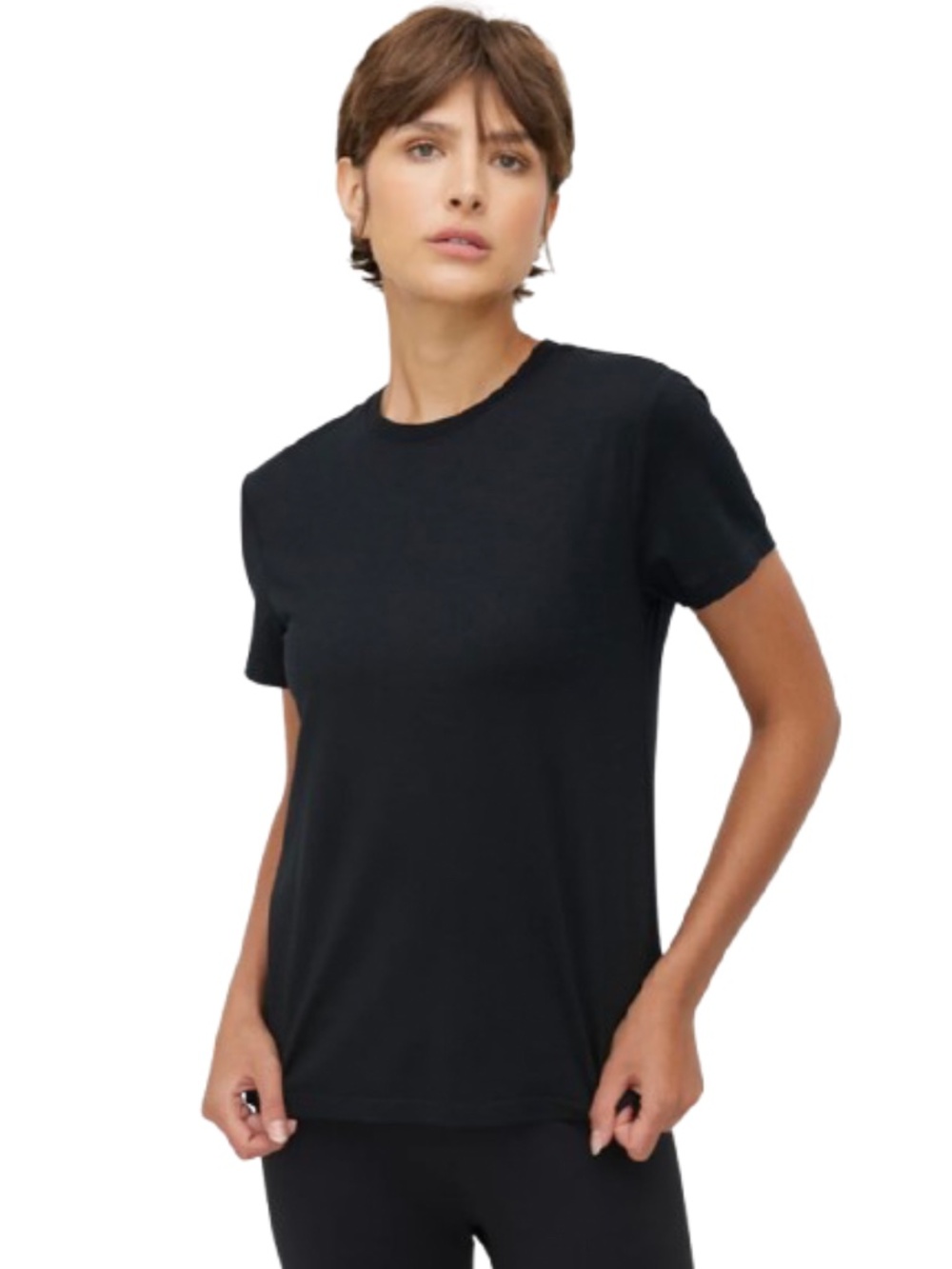 Kit and Ace Premium Cuffed Sleeve Technical Crew Neck Performance T-Shirt, Black